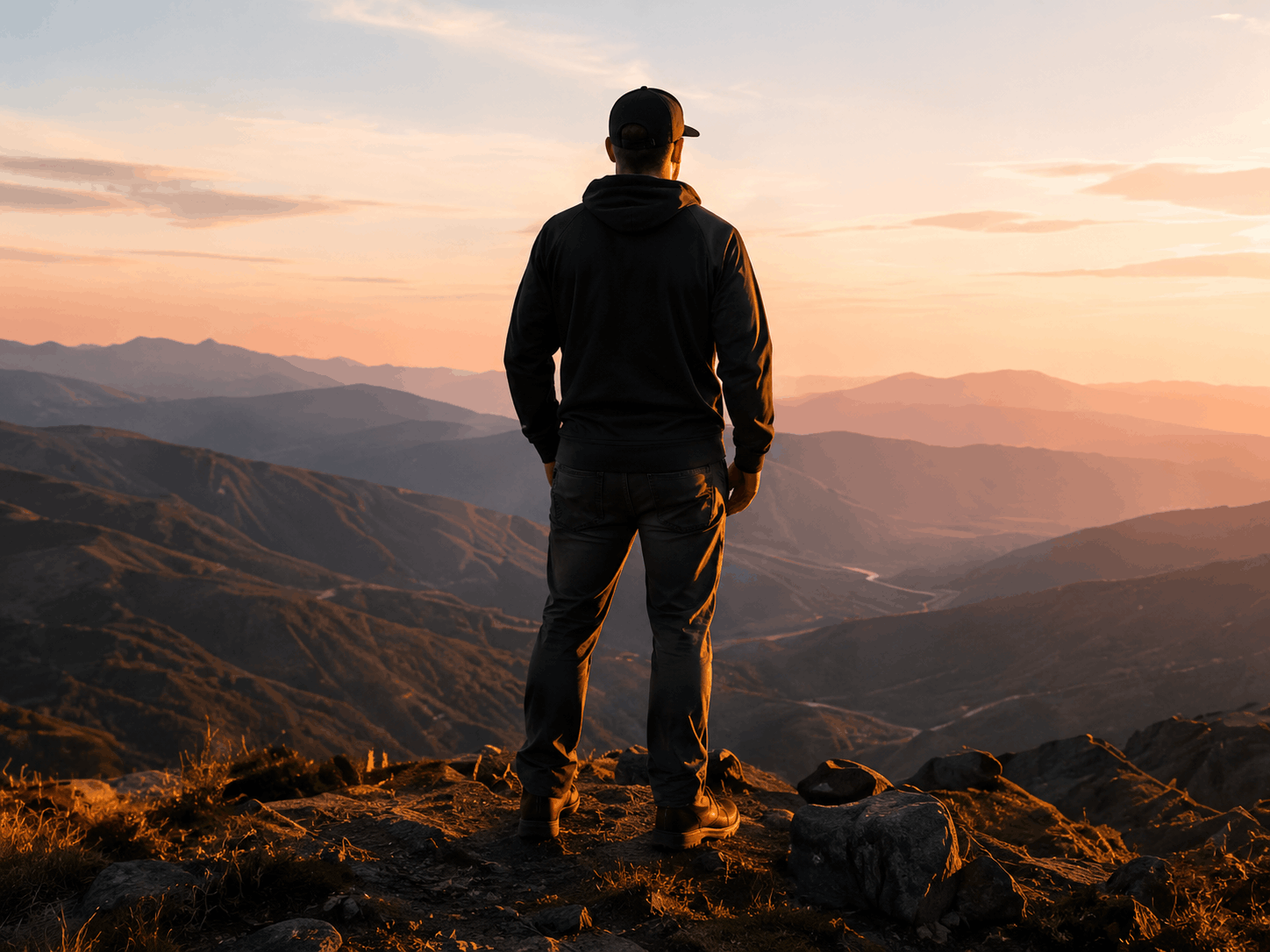 Man overlooking a mountain valley
